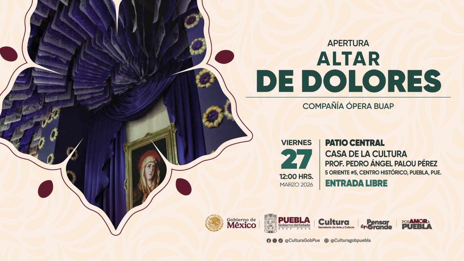 Ópera BUAP amenizará apertura de Altar de Dolores en Casa de la Cultura
