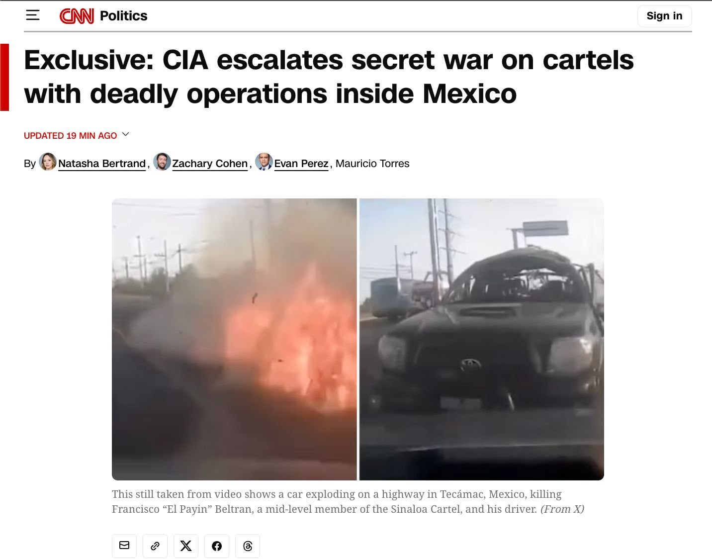 Gobierno de México rechaza presuntas operaciones letales de la CIA en territorio nacional