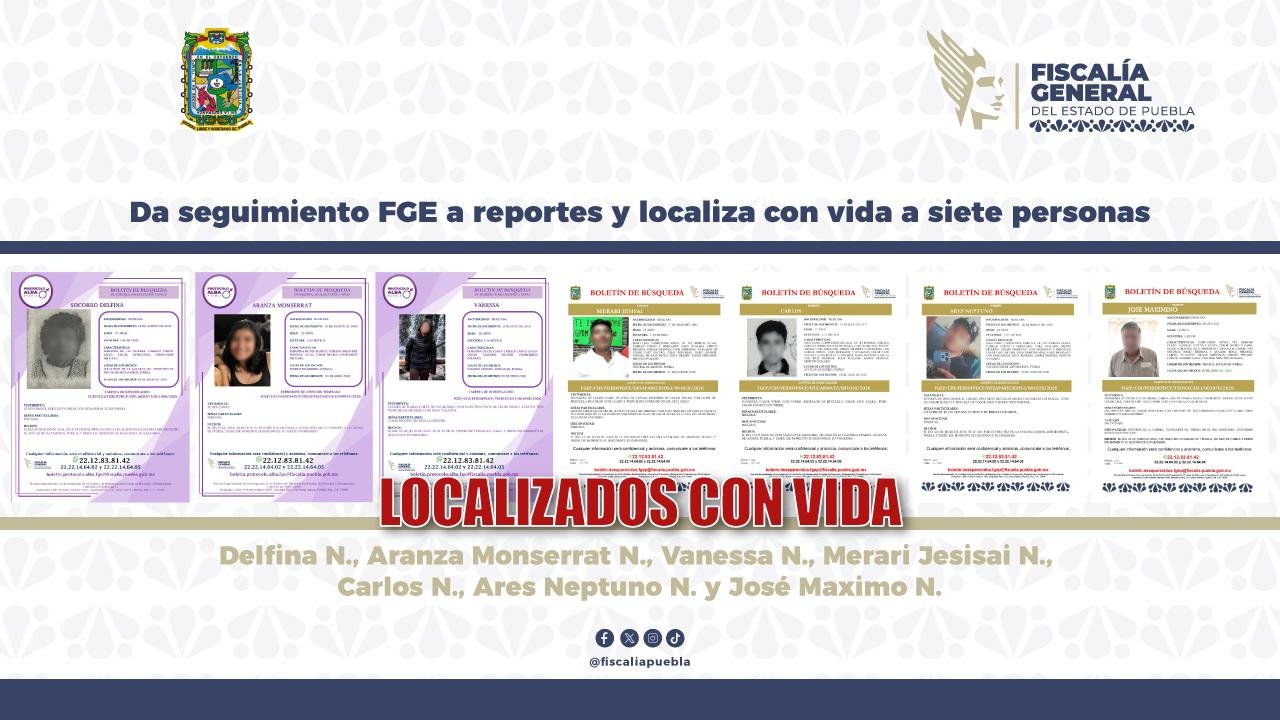 Localiza la FGE Puebla con vida a siete personas reportadas como desaparecidas