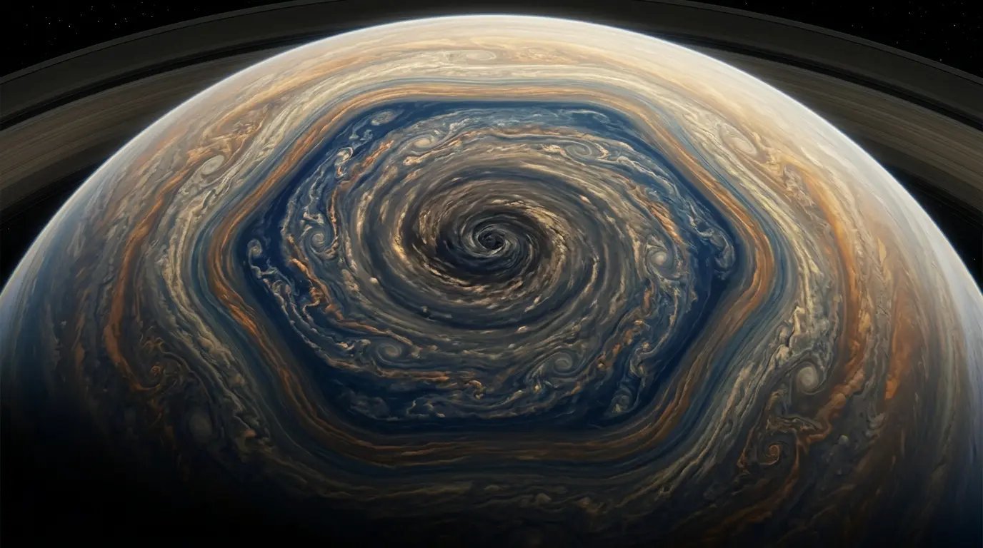 Proponen modelo de física topológica para explicar la permanencia del Hexágono de Saturno